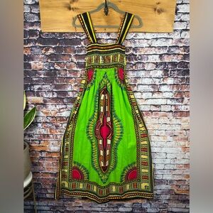 Island Style Vibrant Green and Red Cotton Maxi Ruched Dress Coverup Sz M-XL